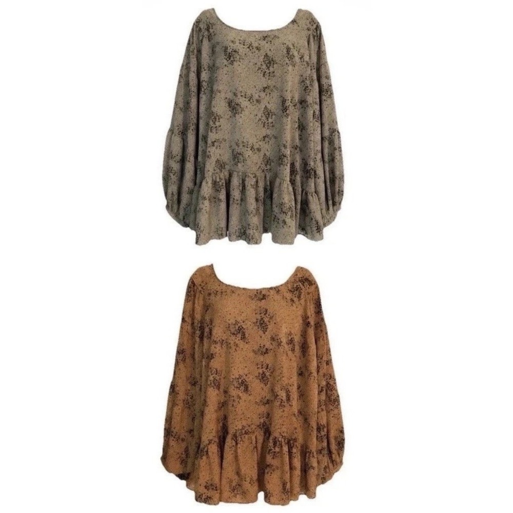Davi & Dani Lot of 2 Babydoll Peplum Balloon Sleeve Boho Womens Blouses Size 3XL